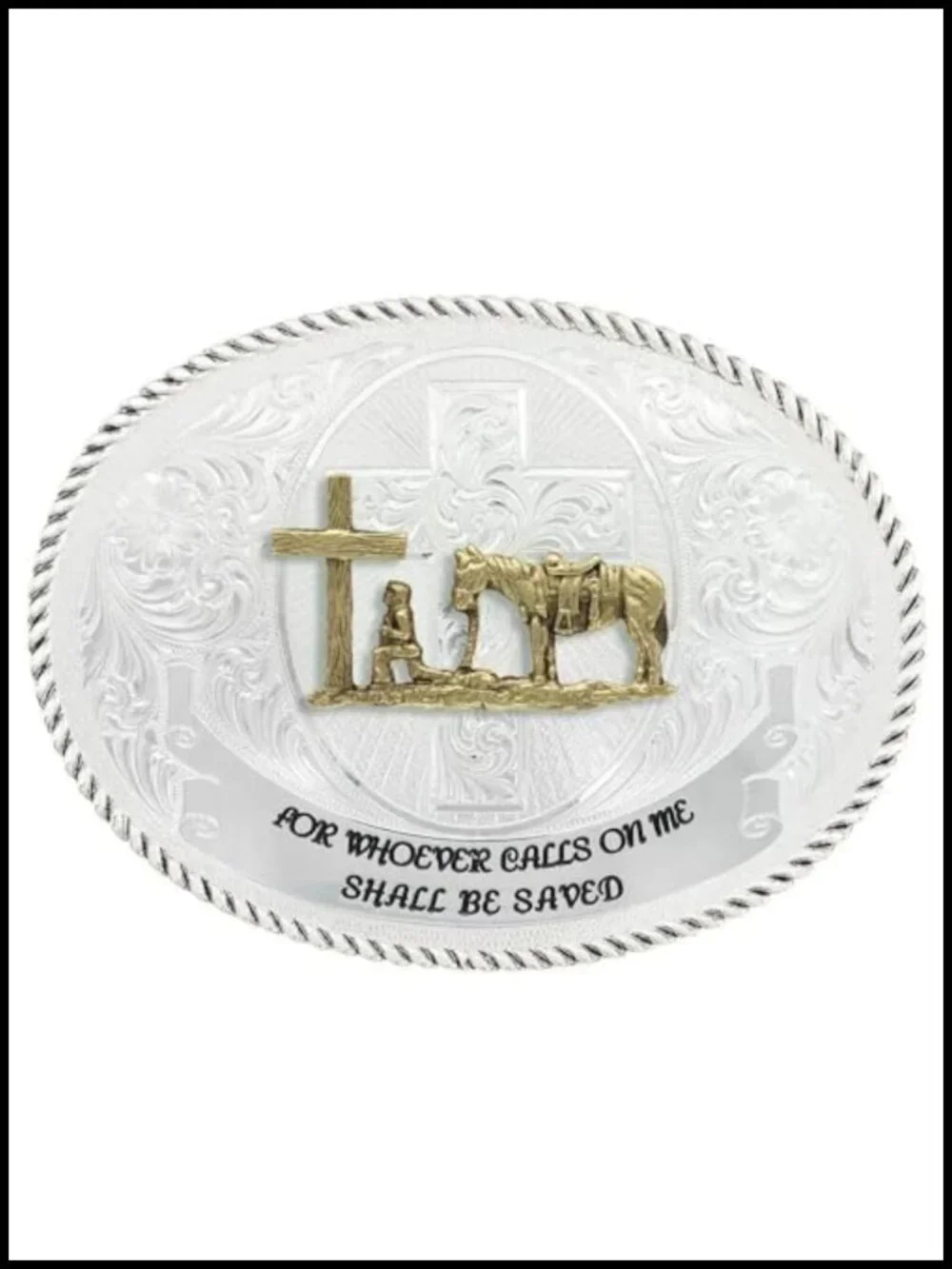 Western Belt Buckle, Nickel, Faith & Wisdom Cross, 1.5